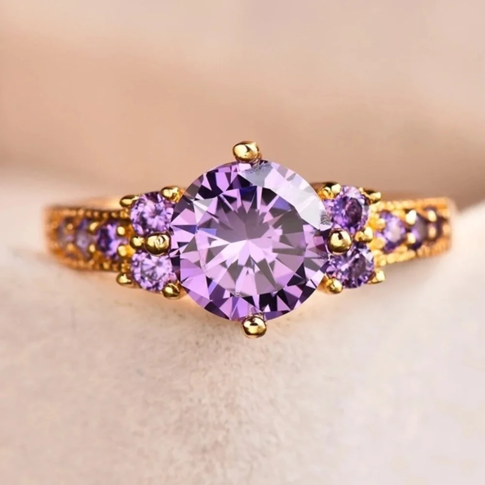 NEW Luxury Dainty Purple Crystal Stone Ring